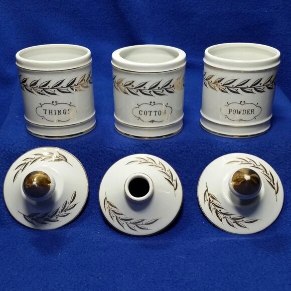 Vintage Lefton Apothecary Vanity Jar Decor Set MCM 1950's 3 Pc Set Lefton 2404 - Picture 5 of 10